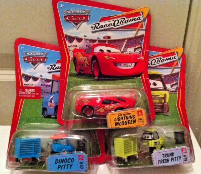 Disney Cars 2 Racer Pitty's & Bug Mouth McQueen Race O Rama Mattel Diecast NEW
