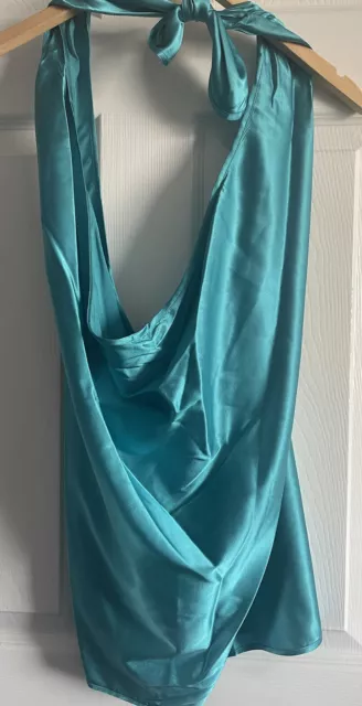 NWT Ramy Brook 6 way Harriet XS Sleeveless Draped Silk Halter Top Teal Turquoise