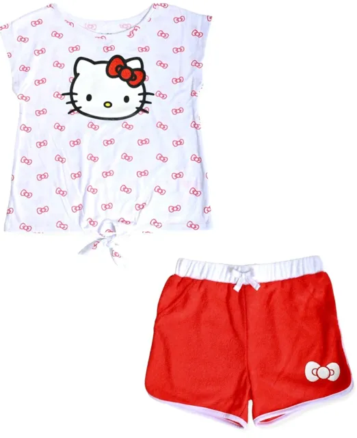 2 Piece Hello Kitty Sugar Glitter Tie Front Shirt & Short Girl's Set, Sz 7
