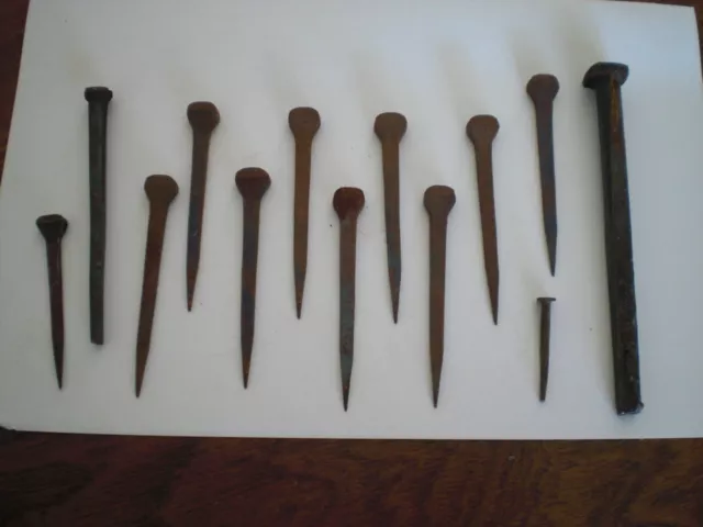 13 Antique Authentic Square Nails- assorted 1 1/4"- 4 1/4"