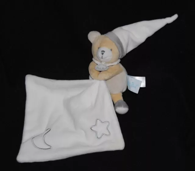 Doudou ours gris mouchoir blanc lune étoile BABYNAT BABY'NAT BN0137 luminescent