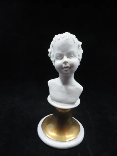Vintage signed Capodimonte small porcelain bisque Parian ware bust little girl 2
