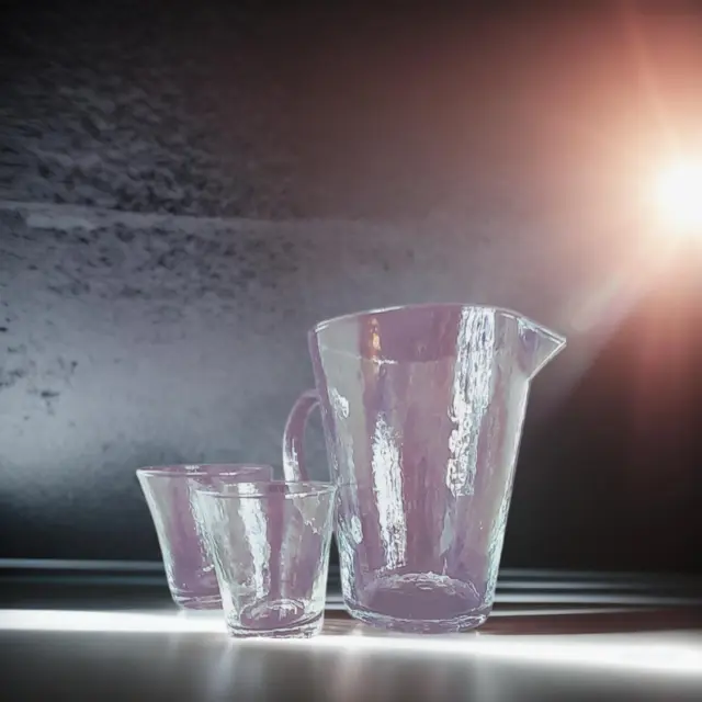 Bicchieri vetro trasparente martellato, set 13 pezzi, 6 acqua, 6 vino, caraffa