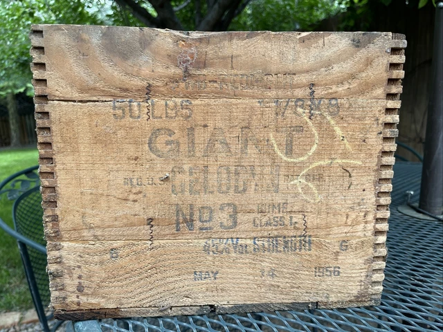 1956 ATLAS POWDER CO. Empty Wood Crate Box High Explosives 50# Giant Gelodyn TNT 4