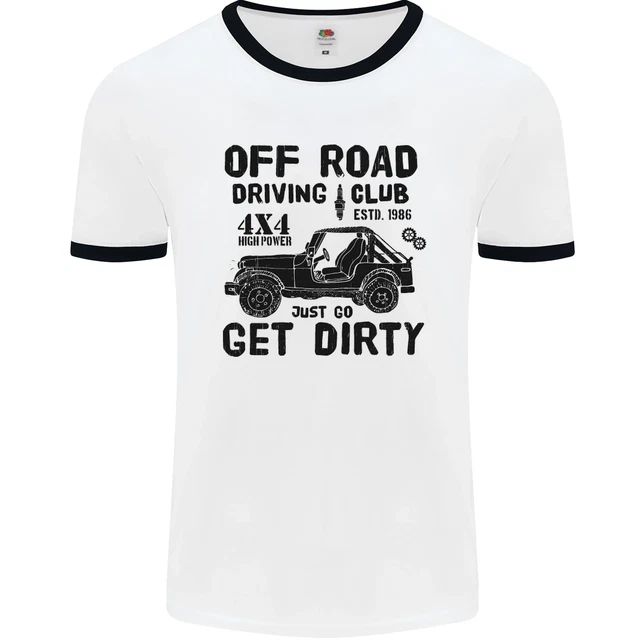 T-shirt da uomo bianca Off Road Driving Club Get Dirty 4x4 divertente