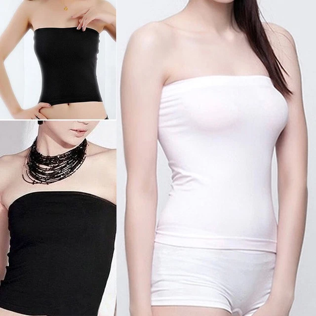 Donna senza Spalline Sexy Camicia Solido Tubo Top Elasticizzato Cuciture Estivo