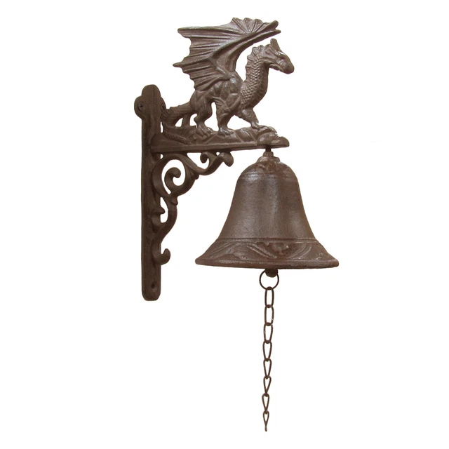 Flying Winged Dragon Metal Wall Mount Bell Medieval Gothic Yard/Garden/Bar Decor