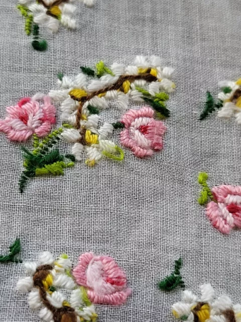 Heirloom Hand-Embroidered Madeira Floral Wedding Handkerchief Pink, White 3