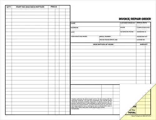 Automotive Repair Order and Invoice Receipt Form - 2 Part 250 Pack of Forms