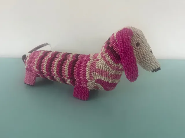 Monkeybiz-Hand-Beaded -Dachshund /Sausage Dog -Collectable Unique/ Pink .. Pink