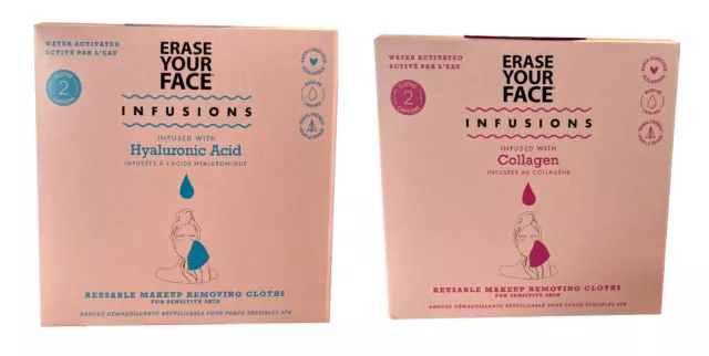 Erase Your Face Infusions 2 Pk Reusable Make Up Remove Face Cloths Hyaluronic Ac