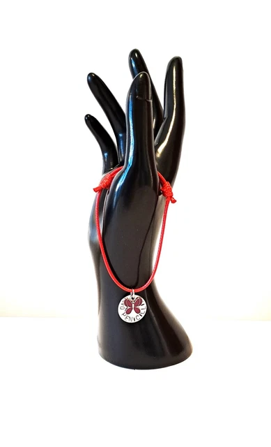 Pulsera de Alerta Médica Estilo Cabalá Nudo Deslizante Rojo Ajustable y Disco Médico