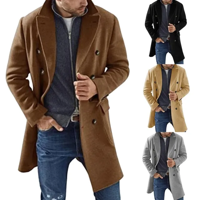 Coat Daily Double Breasted Lapel Neck Long Jacket Mens Winter Trench Coat