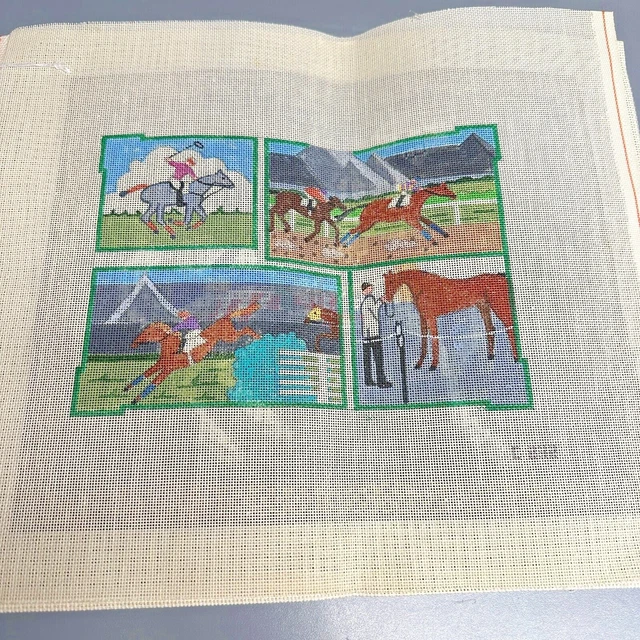 Polo ecuestre de lona pintado con aguja vintage para caballos sin firmar C232