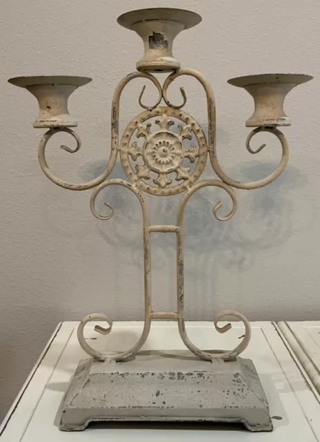 Home Accents Distressed Painted Cream Metal Tall Candelabra On Stand 18 In Tall