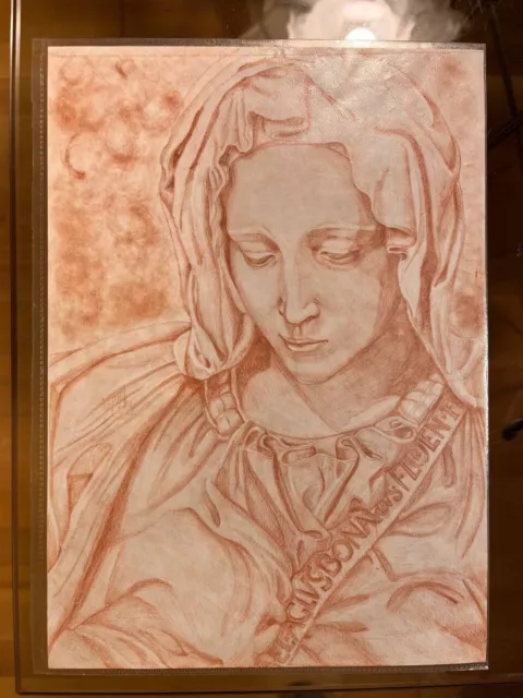 DISEGNO ORIGINALE CON matita sanguigna Dettaglio della Pietà di  Michelangelo EUR 29,00 - PicClick IT