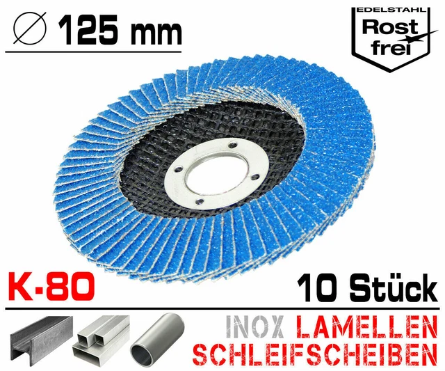 10er-Set Fächerscheiben 115 Mm, Korn 80, Blau – Zirkonoxid INOX-Profi-Qualität Für Winkelschleifer, Zum Schleifen Von Metall & Edelstahl
