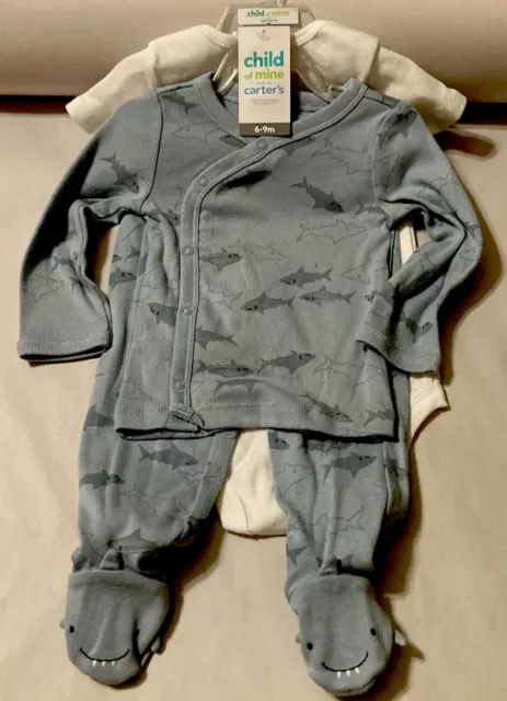 Carters Baby Boy Blue Shark Outfit- 3 pieces: 6-9 mn, Pant, Sweater, T-shirt New