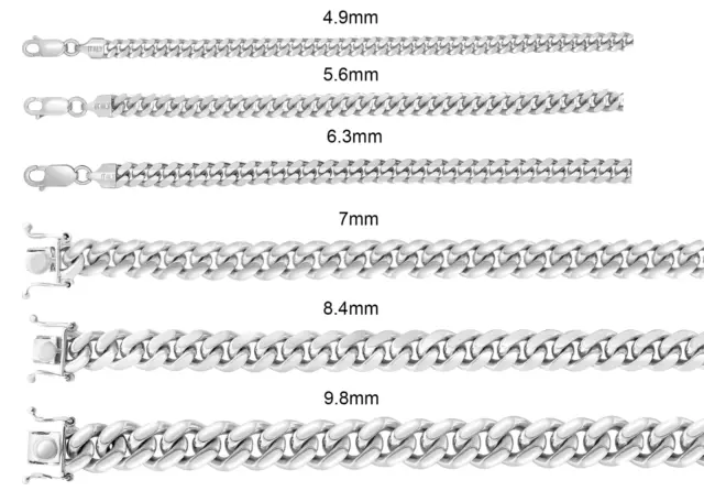 Solid 925 Sterling Silver Miami Cuban Link Chain Rhodium Plated