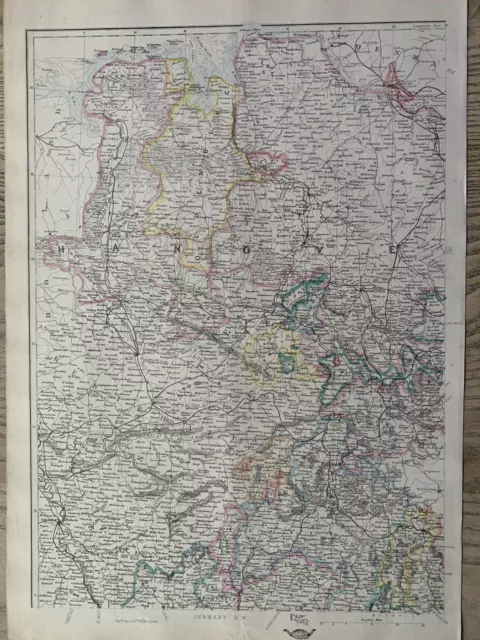 1863 North West Germany Antique Hand Coloured Weekly Dispatch Map