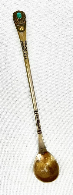 Navajo Spoon Silver Stamp Turquoise Thunderbird original vintage 7.75”