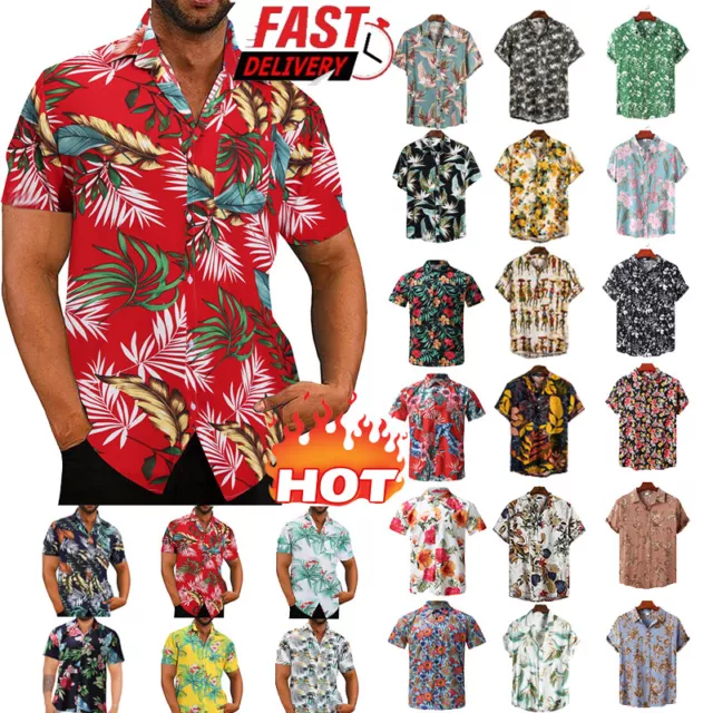 Men's Hawaiian Shirts Summer Holiday Beach Casual Party Button Down Shirt Tops ❃