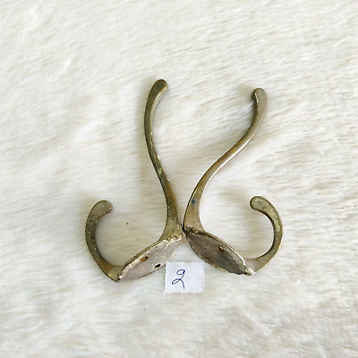 1920s Vintage Brass Wall Hooks Hanger Pair Rich Patina Decorative Collectible 2 2