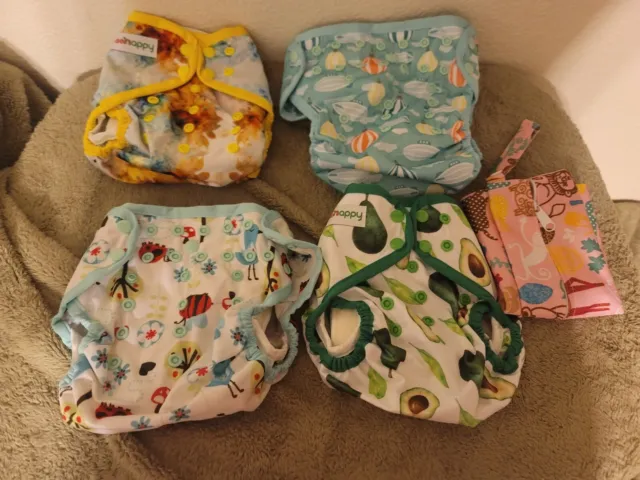 4 PCs Asenappy Cloth Diaper Adjustable Size Reusable Diaper with Wet Bag