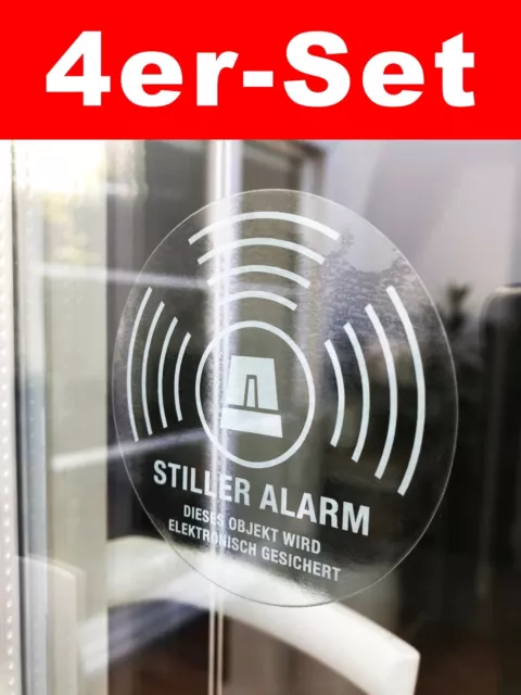 4x STILLER ALARM ABUS Scheiben Aufkleber transparent Funk Alarmanlage Sicherheit