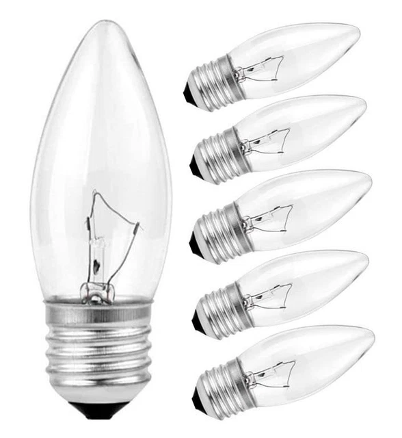 40W Incandescent Torpedo Tip Chandelier, Dimmable Bulbs