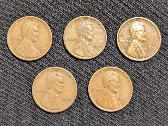 1920-S, 1921-S, 1923, 1925-S, 1926-D  Wheat Penny Cent VF-XF (5 Coins) Lot#23C18