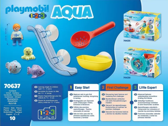 Playmobil 1.2.3 AQUA 70637 Water Slide with Sea Animals, Bath Toy for Toddlers, 3