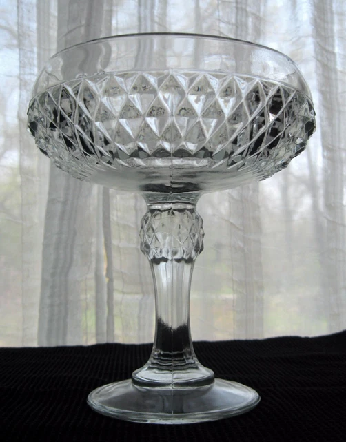 Indiana Glass Clear Diamond Point Compote Footed Bowl
