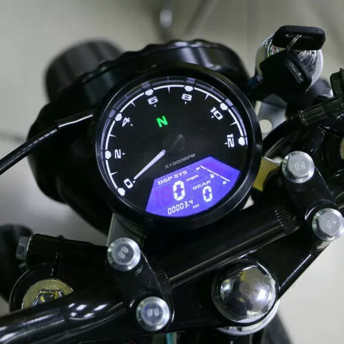 Universal 12000RMP LCD Digital Speedometer Odometer Tachometer Cafe Racer Custom