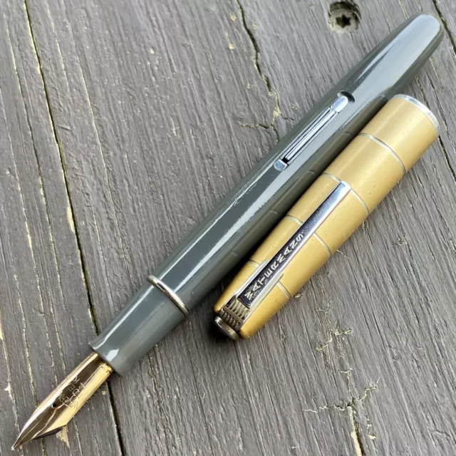 Waterman Crusader Fountain Pen, Grey, Restored, 14k Fine Flex Nib, Nice