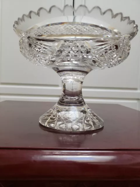 Footed Compote American Brilliant Period Cut glass Crystal Paperweight Base NIce