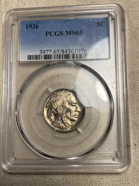 1936 Buffalo Nickel 5c Philadelphia Mint State PCGS MS65 Original Eye Appeal