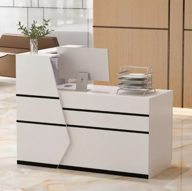 L Shaped Reception Office Desk White Counter Top Wood Laminate Shape Computer