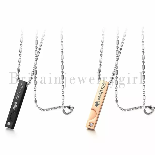 2pc Stainless Steel His Queen Her King Tag Pendant His and Hers Couple Necklaces