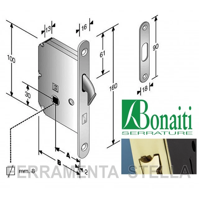 Kit Porta Scorrevole Per Cilindro Yale, Tondo Oro Lucido, Con Serratura A Gancio 50mm