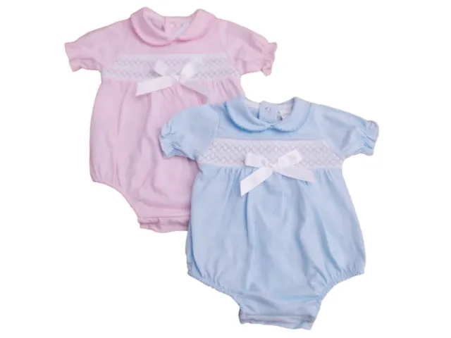 BNWT Baby spanish Romany all in one smocked romper pink blue NB 0-3 3-6 6-9 9-12