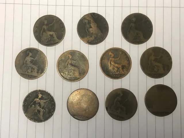 11 x Queen Victoria 19th Century 1800’s One Penny Coins Read Description