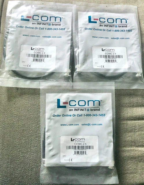 Lot of 3 - CC58C-2.5 RG58C Coaxial Cable BNC Male / Male 2.5 ft