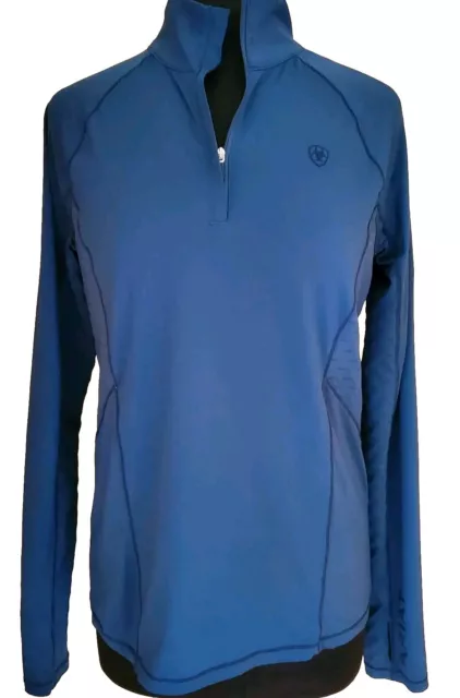 Ariat Shirt Womens Large Tri Factor 1/4 Zip Tech Top Cowgirl Activewear Blue LS