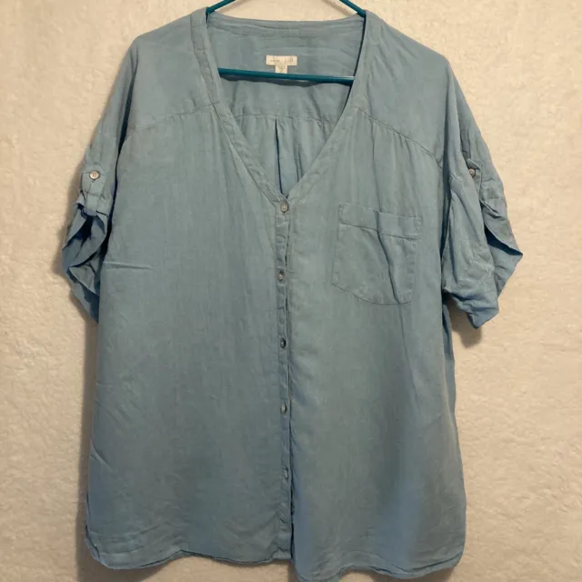 J JILL LOVE Linen XL Button Shirt Blue Shirt Sleeve Top Workwear ...