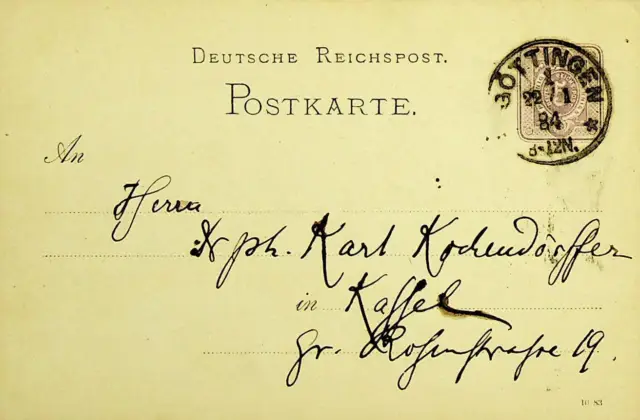 Deutschland 1884 5pf Postal Karte Von Gottingen Sich Kassel