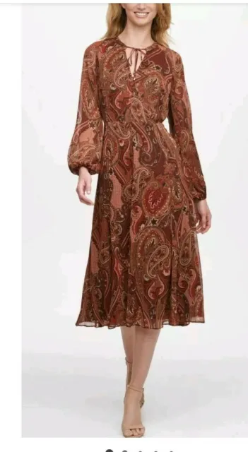 NWT Tommy Hilfiger Women's Chiffon Midi Dress Paisley.‌ size 10p