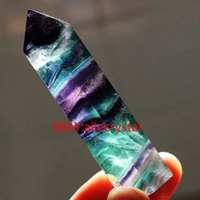 REAL Colorful Natural Fluorite Quartz Crystal Wand Point Healing 1PC