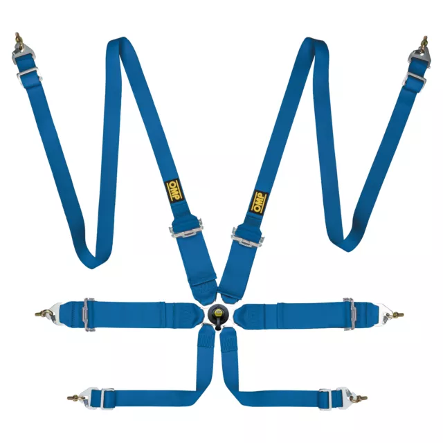 OMP First 3''+2'' Saloon 6 Point Blue Motorsport Harness, FIA 8853-2016 Approved