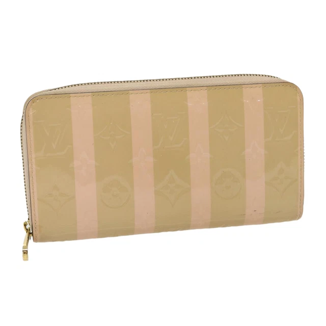 LOUIS VUITTON Vernis Rayure Zippy Wallet Long Wallet Beige M58037 Auth 30210